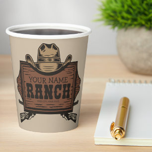 Personalised NAME Cowboy Guns Western Ranch Sign Paper Cups