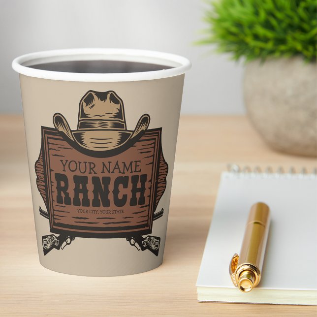 Personalised NAME Cowboy Guns Western Ranch Sign Paper Cups (Creator Uploaded)