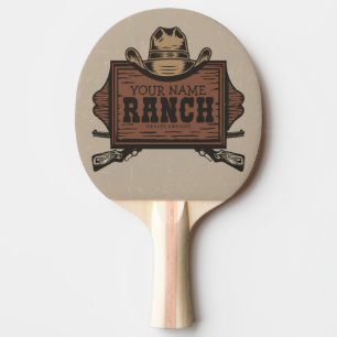Personalised NAME Cowboy Guns Western Ranch Sign Ping Pong Paddle