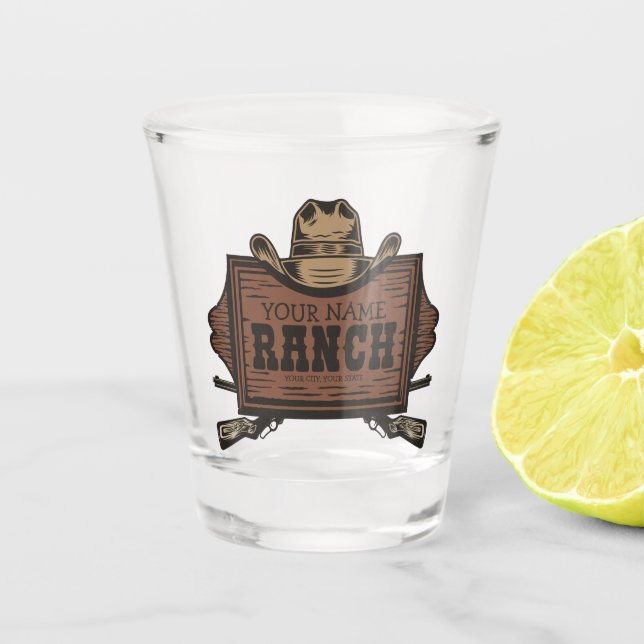 Personalised NAME Cowboy Guns Western Ranch Sign Shot Glass (Front)