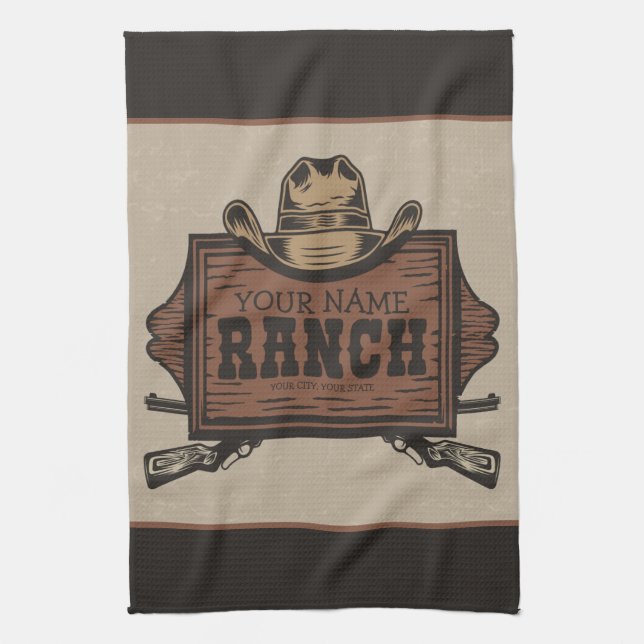 Personalised NAME Cowboy Guns Western Ranch Sign  Tea Towel (Vertical)