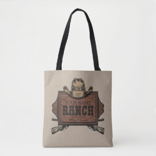 Personalised NAME Cowboy Guns Western Ranch Sign Tote Bag