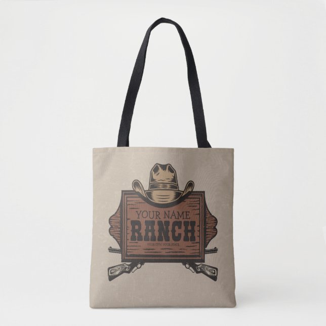 Personalised NAME Cowboy Guns Western Ranch Sign  Tote Bag (Front)