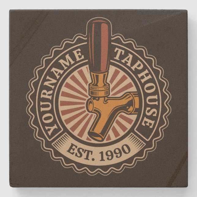 Personalised NAME Craft Beer Taphouse Brewery Bar Stone Coaster (Front)