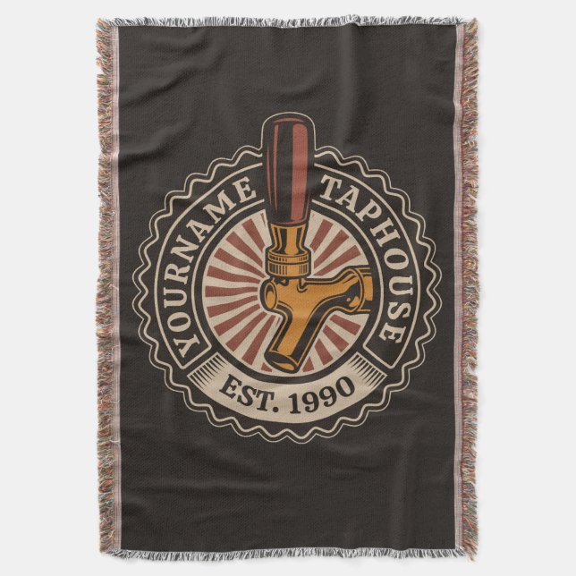 Personalised NAME Craft Beer Taphouse Brewery Bar  Throw Blanket (Front Vertical)