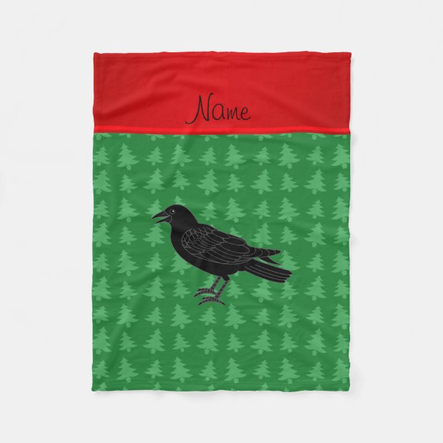 Personalised name crow green christmas trees fleece blanket (Front)