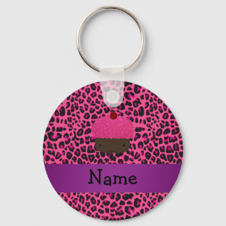 Personalised name cupcake pink leopard print key ring