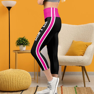 Personalised Name Custom Black White Pink Cat Mum Capri Leggings