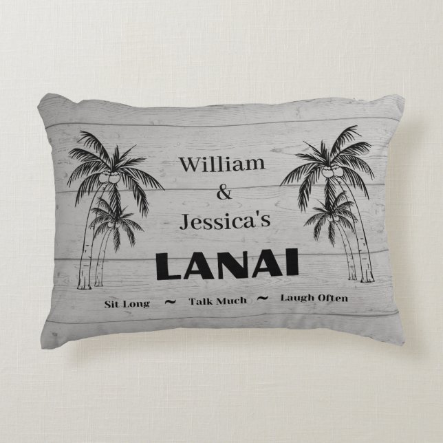 Personalised Name Custom Lanai Tropical Palm Trees Decorative Cushion (Front)