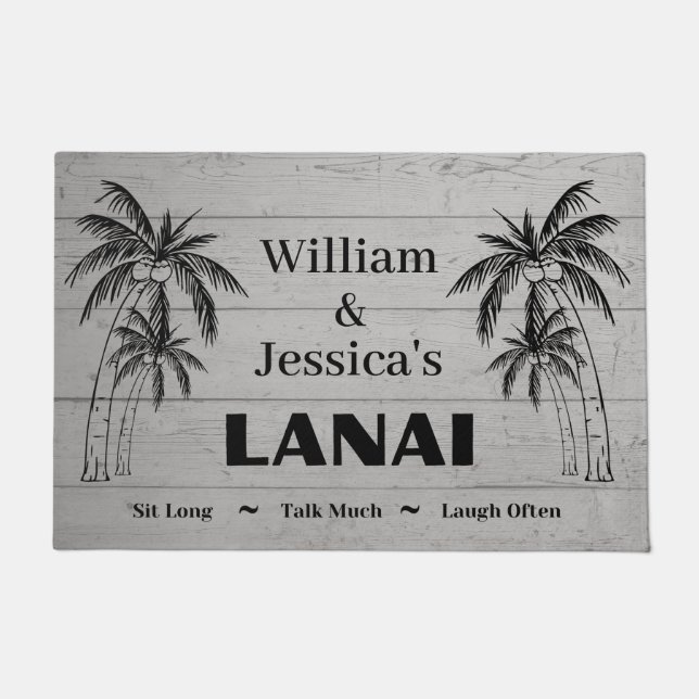 Personalised Name Custom Lanai Tropical Palm Trees Doormat (Front)