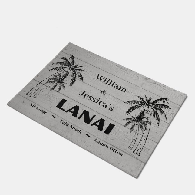Personalised Name Custom Lanai Tropical Palm Trees Doormat (Angled)