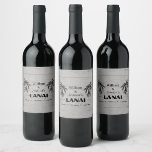 Personalised Name Custom Lanai Tropical Palm Trees Wine Label