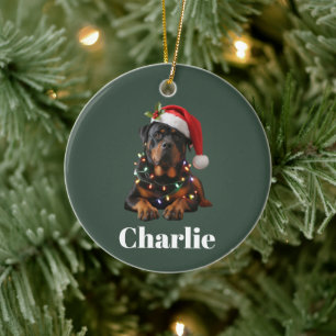 Personalised Name Custom Rottweiler Dog Christmas  Ceramic Tree Decoration
