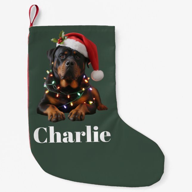 Personalised Name Custom Rottweiler Dog Christmas  Small Christmas Stocking (Front)