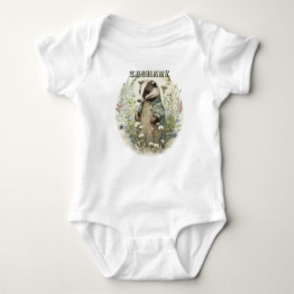 Personalised Name Cute Badger Baby Bodysuit
