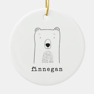 Personalised Name Cute Bear Line Art Christmas Ceramic Tree Decoration