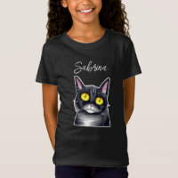 Personalised Name | Cute Black Cat Yellow Eyes