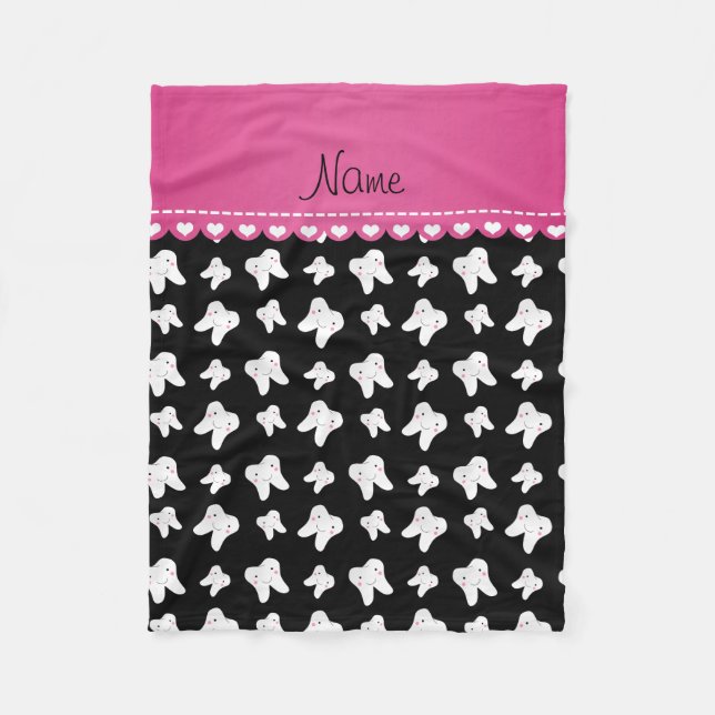 Personalised name cute black tooth pattern fleece blanket (Front)