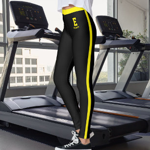 Personalised Name Cute Black Yellow Stripes Custom Leggings