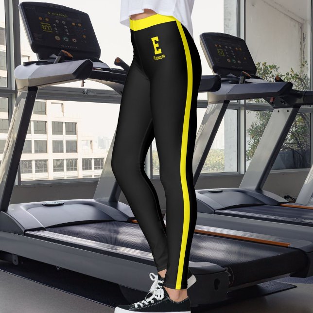 Personalised Name Cute Black Yellow Stripes Custom Leggings (Creator Uploaded)
