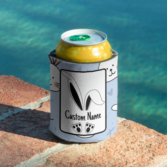 Personalised Name Cute Bunny Easter Can Cooler (In Situ Pool)