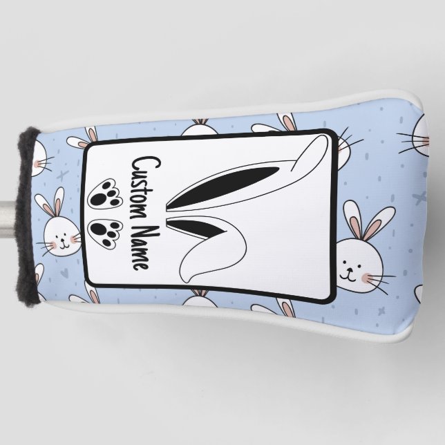 Personalised Name Cute Bunny Easter Golf Head Cover (Front)