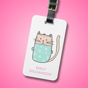 Personalised name cute cat illustration luggage ta tag