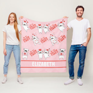 Personalised Name Cute Dog Pink Fleece Blanket