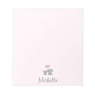 Personalised name Cute Elephant Mum & Baby Pink Notepad