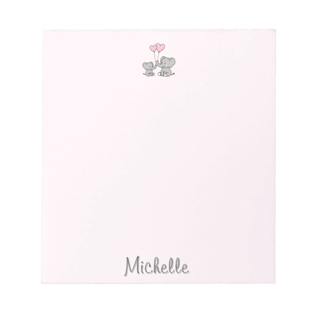 Personalised name Cute Elephant Mum & Baby Pink    Notepad (Front)