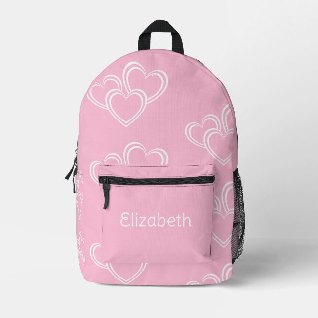 Personalised Name Cute Fun Heart Pattern Pink Printed Backpack (Front)