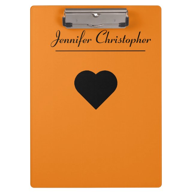 Personalised Name Cute modern Script Orange love  Clipboard (Front)