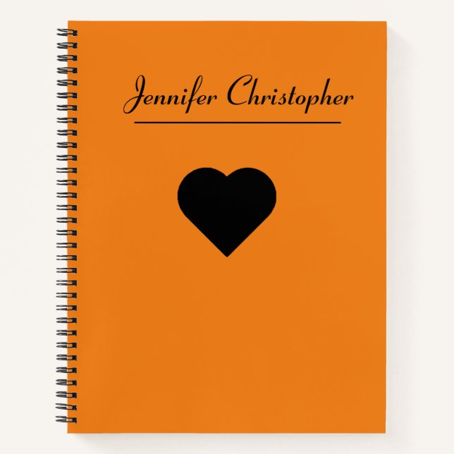 Personalised Name Cute modern Script Orange love  Notebook (Front)