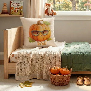 Personalised Name Cute Orange Pumpkin Throw Pillow