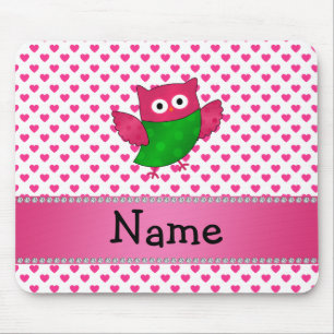 Personalised name cute owl pink hearts mouse pad