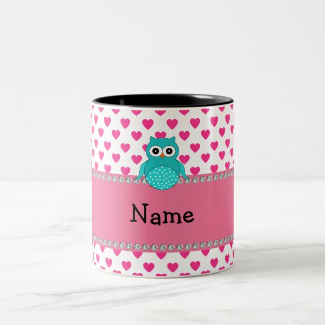Personalised name cute owl Two-Tone coffee mug (Center)