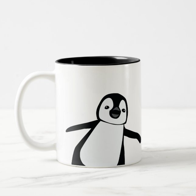 Personalised Name Cute Peeking Penguin Holiday Two-Tone Coffee Mug (Left)