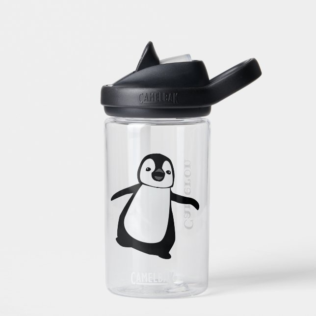 Personalised Name Cute Peeking Penguin Water Bottle (Left)