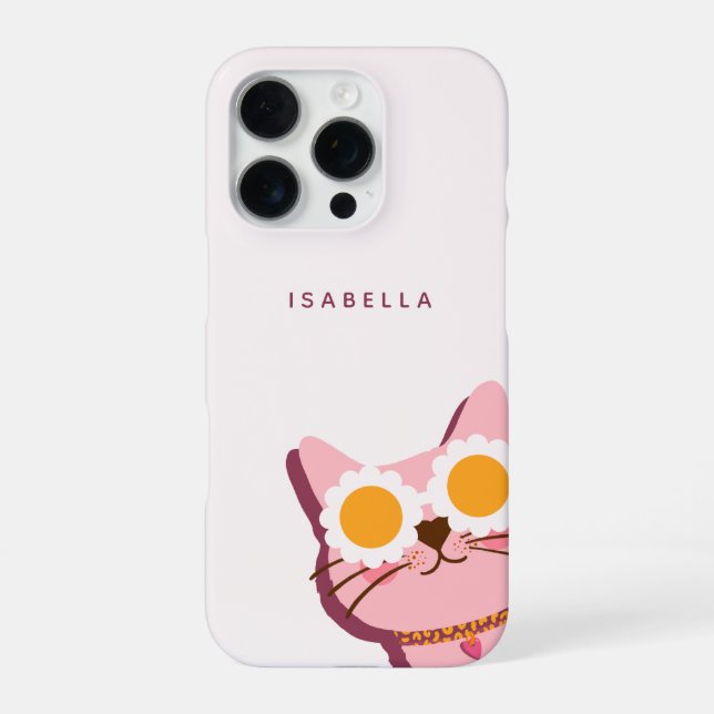 Personalised Name Cute Pink Cat iPhone Case (Back)