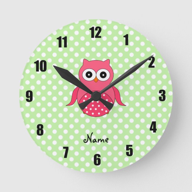 Personalised name cute pink owl round clock (Front)