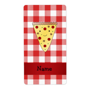 Personalised name cute pizza red chequered