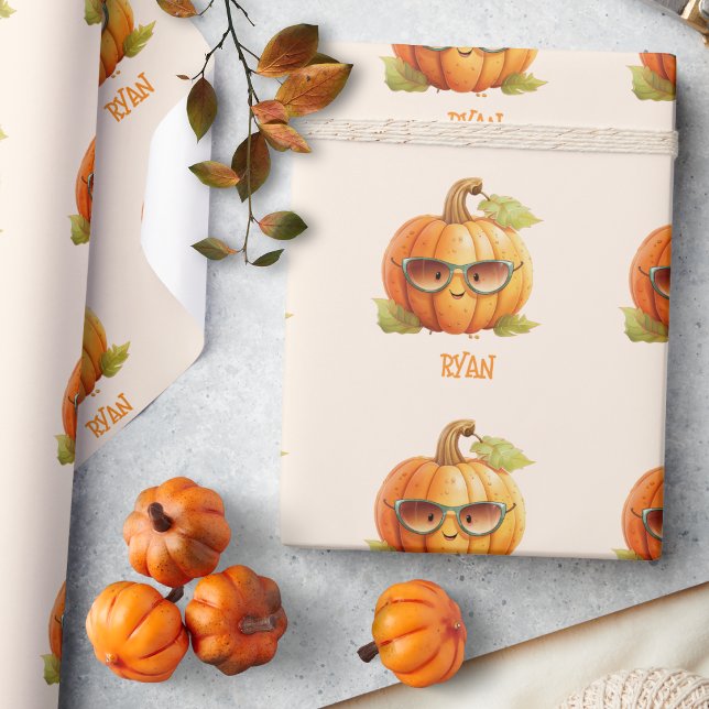 Personalised Name Cute Pumpkin Fall Halloween Wrapping Paper (Creator Uploaded)