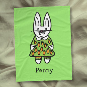 Personalised Name Cute Rabbit Illustration Fleece Blanket