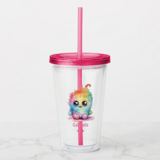 Personalised Name Cute Rainbow Colour Monster Acrylic Tumbler