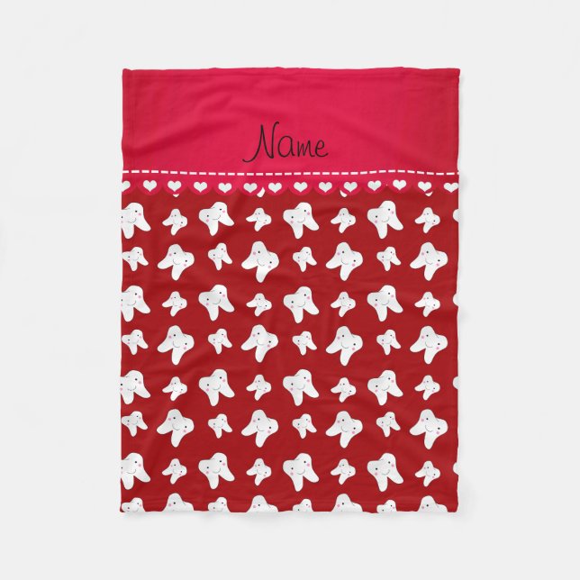 Personalised name cute red tooth pattern fleece blanket (Front)
