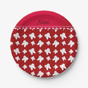 Personalised name cute red tooth pattern paper plate
