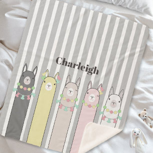 Personalised Name Cute Retro Colourful Llamas Kids Sherpa Blanket