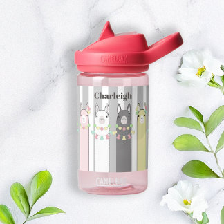 Personalised Name Cute Retro Colourful Llamas Kids Water Bottle