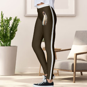Personalised Name Cute Siamese Cat Pet Photo Brown Leggings