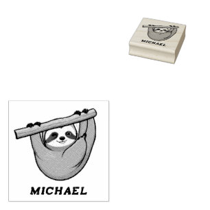 Personalised Name Cute Sloth on a Branch Rubber Stamp
